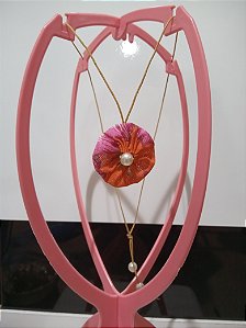 Colar de Fuxico com Pérola 0001