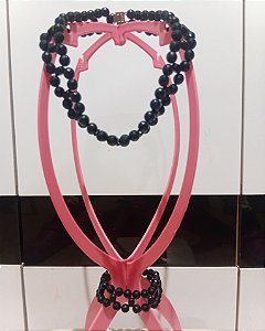 Conjunto Gargantilha e Pulseira em Pedraria Preta 0052