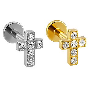 Piercing labret Cruz Cravejada (Titânio)