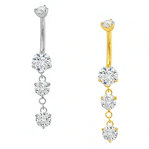 Piercing de umbigo com zirconias penduradas ( titanio)