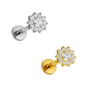 Labret flor cravejada 10 petalas (titânio)