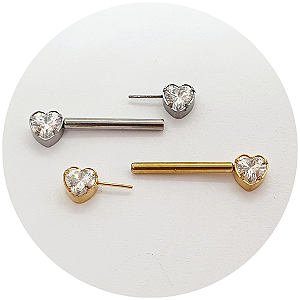 Piercing mamilo Coração Zircônia Flat – Titanio– PushPin