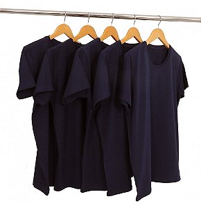 Kit 5 Camisetas Masculina Malha Fria PV Azul Marinho