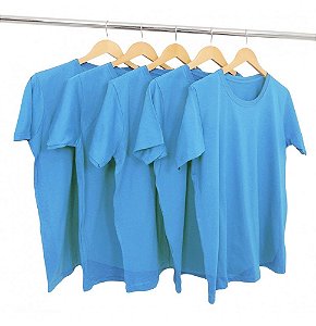 Kit 5 Camisetas Masculina Malha Fria PV Azul Turquesa