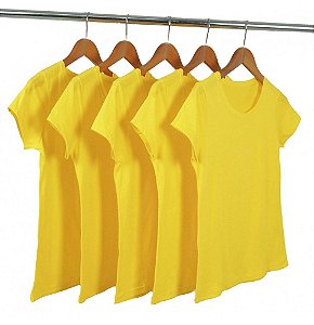 Kit 5 Baby Look Malha Fria Amarelo Ouro