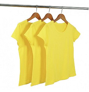 Kit 3 Baby Look Algodão Amarelo Ouro Premium Basic
