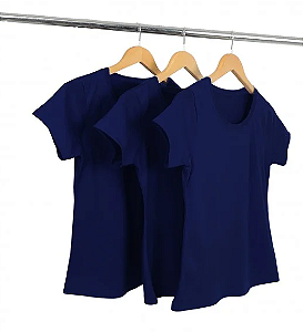 Kit 3 Baby Look Algodão Azul Marinho Premium Basic