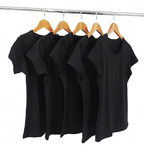 Kit 5 Baby Look Algodão Preta Premium Basic