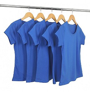 Kit 5 Baby Look Algodão Azul Royal Premium Basic