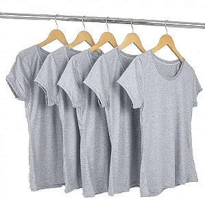Kit 5 Baby Look Algodão Cinza Mescla Premium Basic