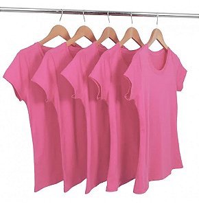 Kit 5 Baby Look Algodão Rosa Pink Premium Basic
