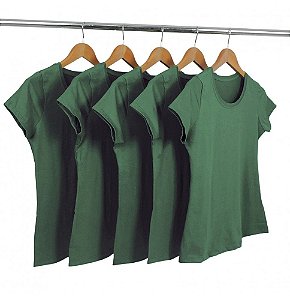 Kit 5 Baby Look Algodão Verde Musgo Premium Basic