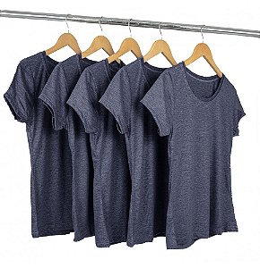 Kit 5 Baby Look Algodão Mescla Preto Premium Basic