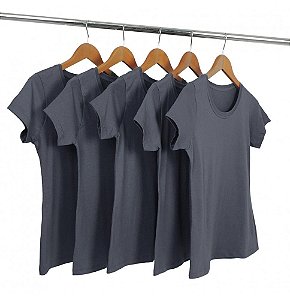 Kit 5 Baby Look Algodão Cinza Chumbo Premium Basic