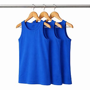 Kit 3 Regatas Azul Royal Masculina Algodão Premium