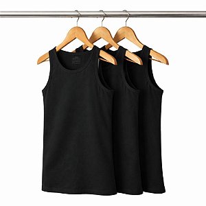Kit 3 Regatas Pretas Masculina Algodão Premium
