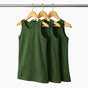 Kit 3 Regatas Verde Musgo Militar Masculina Algodão Premium