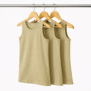 Kit 3 Regatas Kaki Masculina Algodão Premium