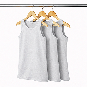 Kit 3 Regatas Cinza Prata Masculina Algodão Premium