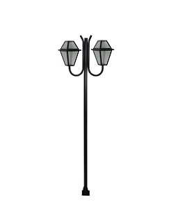 Luminária Imperial Dupla C/ Poste de Braço Curvo Preta - 2 Metros