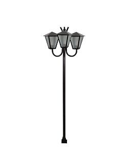 Luminária Romana Tripla C/ Poste de Braço Curvo Preta -  2 Metros