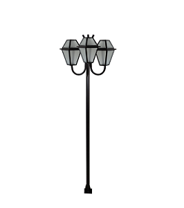 Luminária Imperial Tripla C/ Poste de Braço Curvo Preta - 2 Metros