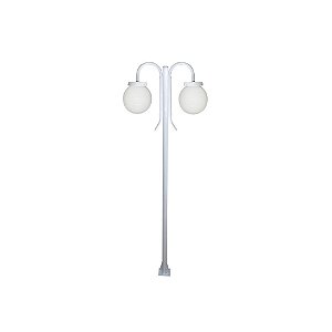 Luminária Globo Grande Duplo C/ Poste de Braço Curvo P/ Baixo Branco - 2 Metros