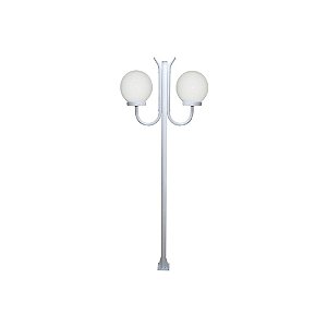 Luminária Globo Grande Duplo C/ Poste de Braço Curvo P/ Cima Branco - 2 Metros