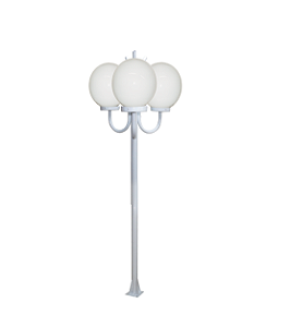 Luminária Globo Grande Triplo C/ Poste de Braço Curvo P/ Cima Branco - 2 Metros