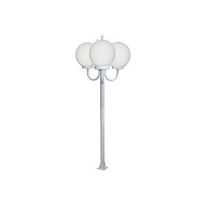 Luminária Globo Grande Triplo C/ Poste de Braço Curvo P/ Cima Branco - 2 Metros