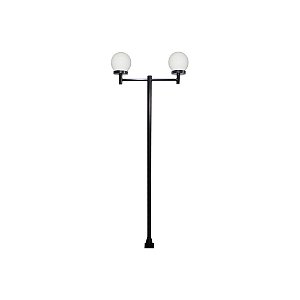 Luminária Globo Pequeno Duplo C/ Poste de Braço Reto Preto - 3 Metros
