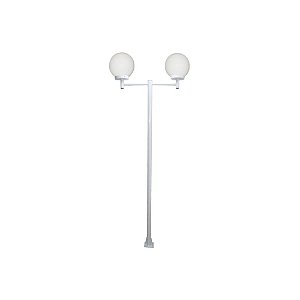 Luminária Globo Pequeno Duplo C/ Poste de Braço Reto Branco - 3 Metros