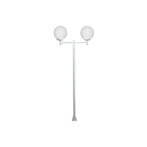 Luminária Globo Grande Duplo C/ Poste de Braço Reto Branco - 2 Metros