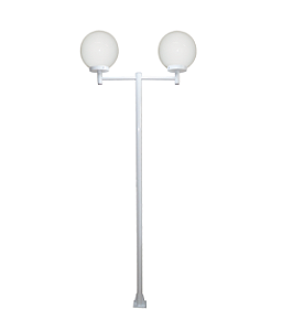 Luminária Globo Grande Duplo C/ Poste de Braço Reto Branco - 3 Metros