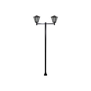 Luminária Romana Dupla C/ Poste de Braço Reto Preto - 2 Metros