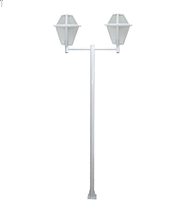 Luminária Imperial Dupla C/ Poste de Braço Reto Branco - 3 Metros