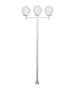 Luminária Globo Pequeno Triplo C/ Poste Braço Reto Branco - 2 Metros