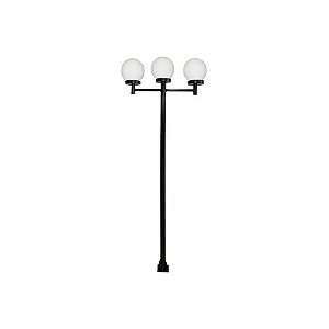 Luminária Globo Pequeno Triplo C/ Poste Braço Reto Preto - 3 Metros