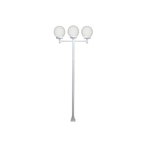 Luminária Globo Grande Triplo C/ Poste Braço Reto Branco - 3 Metros