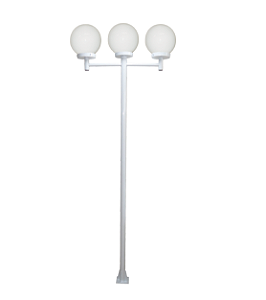 Luminária Globo Grande Triplo C/ Poste Braço Reto Branco - 3 Metros