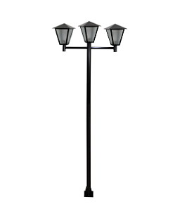 Luminária Romana Tripla C/ Poste de Braço Reto Preto - 3 Metros