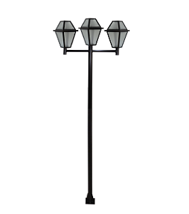 Luminária Imperial Tripla C/ Poste de Braço Reto Preto - 3 Metros