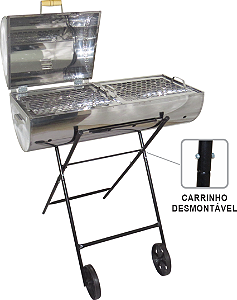 Churrasqueira Mega Grill Mista Com 2 Grelhas e Carrinho - Aço Inox