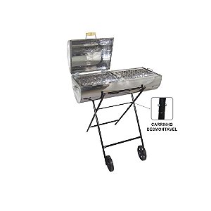 Churrasqueira Mega Grill Mista Com 2 Grelhas e Carrinho - Aço Inox