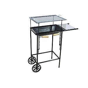 Churrasqueira Mirim com Carrinho, Grelha e Tabuleiro em Aço Inox