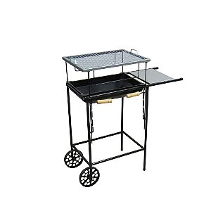 Churrasqueira Mineira com Carrinho, Grelha e Tabuleiro em aço Inox