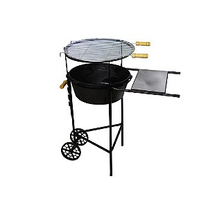 Churrasqueira Redonda Bojo Fundo com Carrinho, Grelha e Tabuleiro em Aço Inox