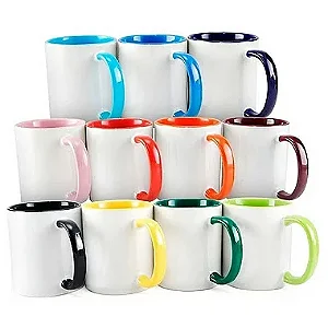 Caneca Cerâmica Interior e Alça Colorida Personalizada 325ml