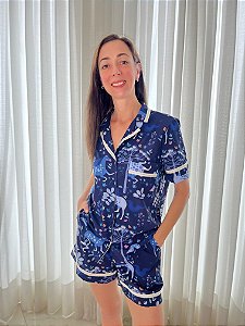 Pijama Americano Curto Cavalos Mágicos Azul