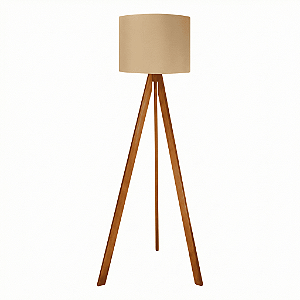 Abajur de Chão com Tripé de Madeira e Cúpula de Linho Caqui - Licth haus